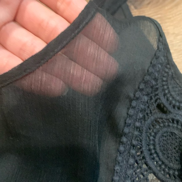 Sheer black tank with crochet detail. Small. Flowy. - Picture 3 of 4